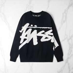 Stussy Black and White Knit Crewneck Sweater